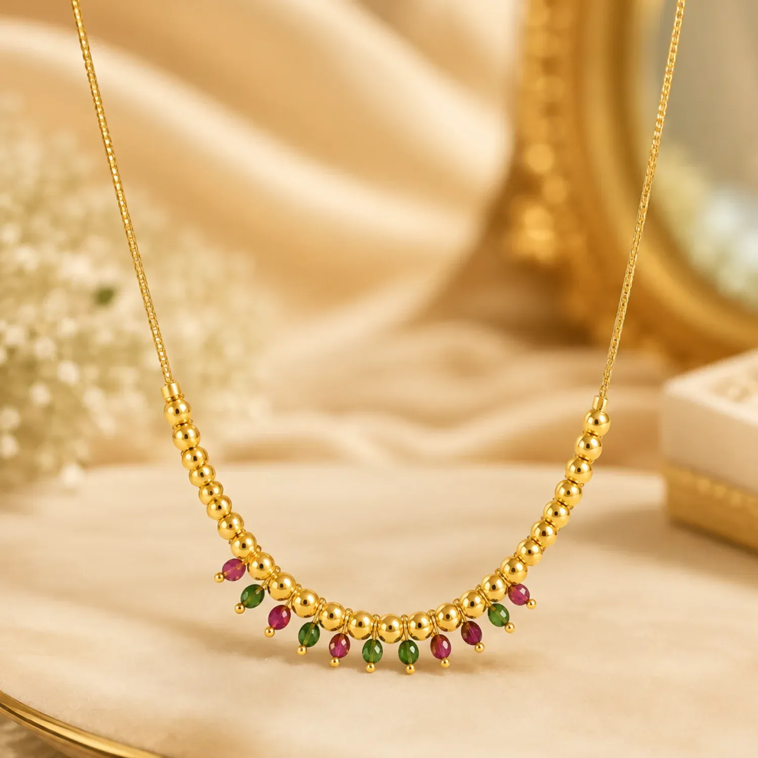 Premium Traditional Gold Tone Beaded Necklace with Multicolor Drop Charms f... - Buy Online at Alikart