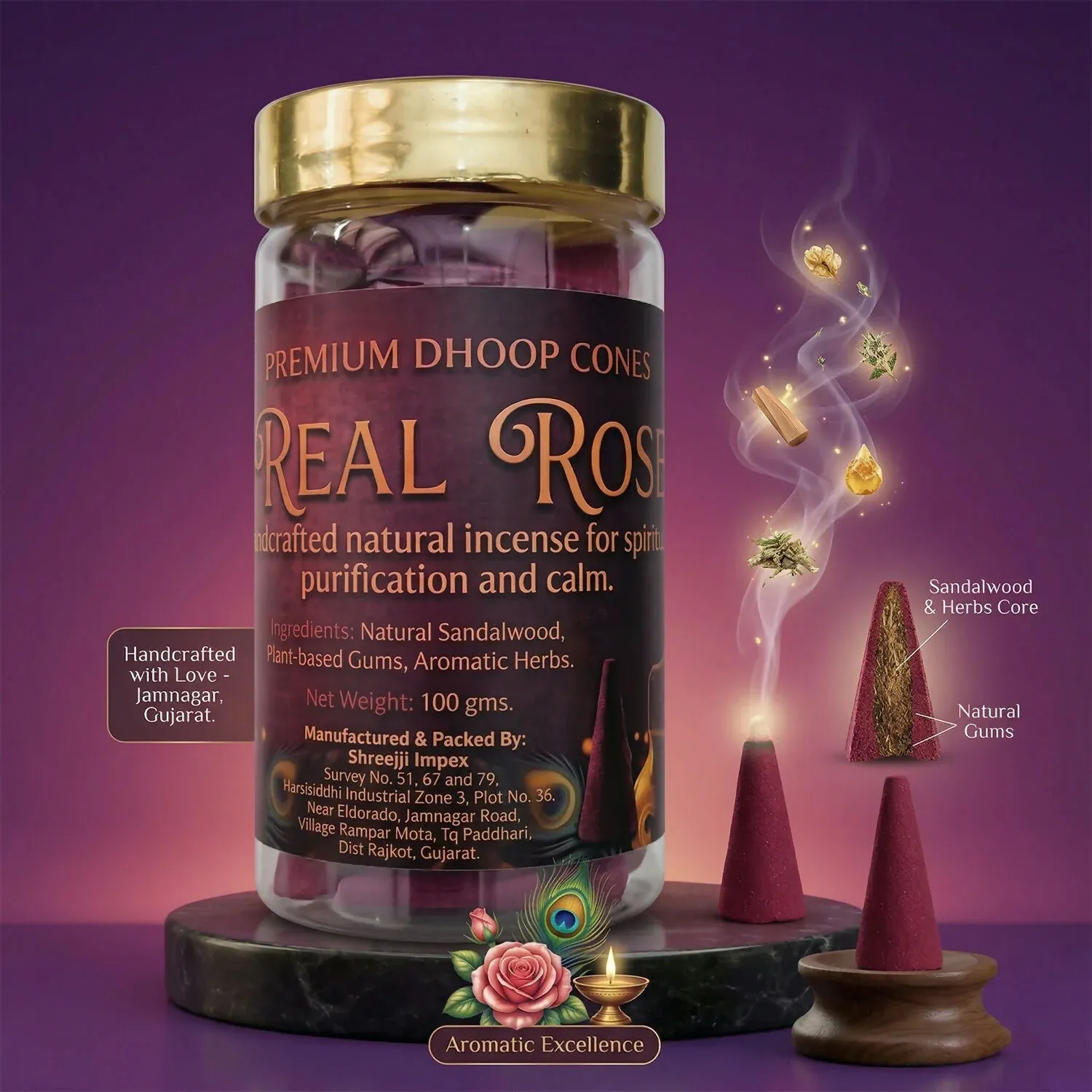Real Rose Dhoop Cones – Natural, Long-Lasting Fragrance for Meditation - Detailed Feature View 2