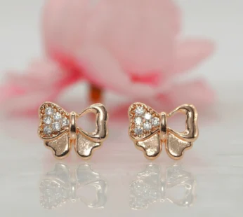 Rose Gold Plated Bowknot Stud Earrings with AD Diamond Accent – Elegant Charm