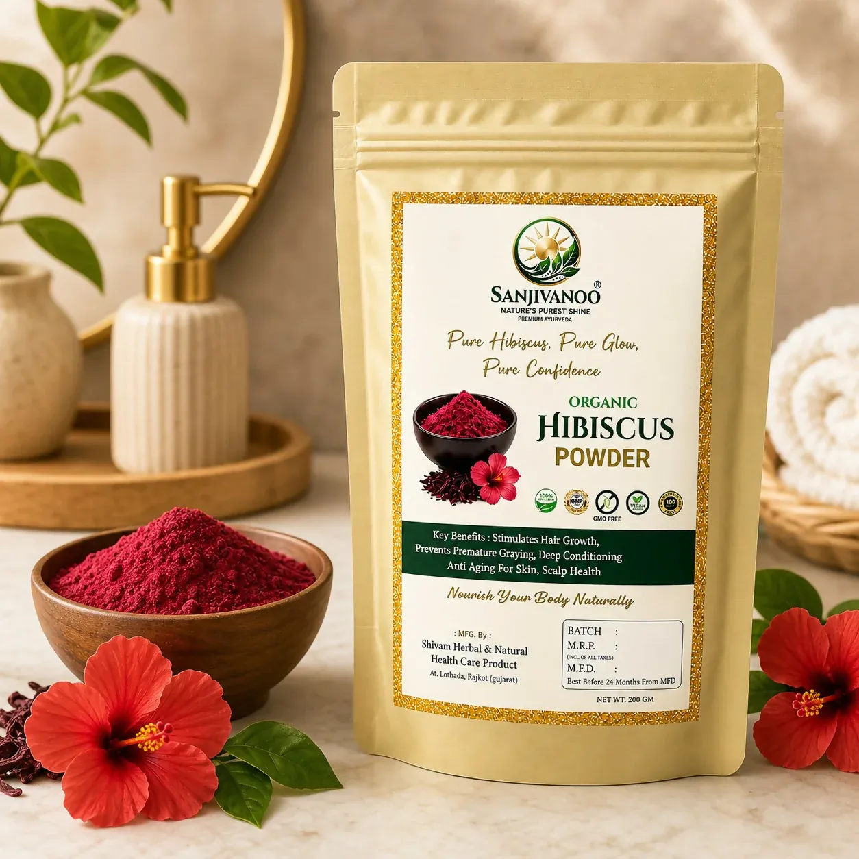 Premium Sanjivanoo Hibiscus Powder Hair Growth Skin Care Herbal (200 GM) - Buy Online at Alikart