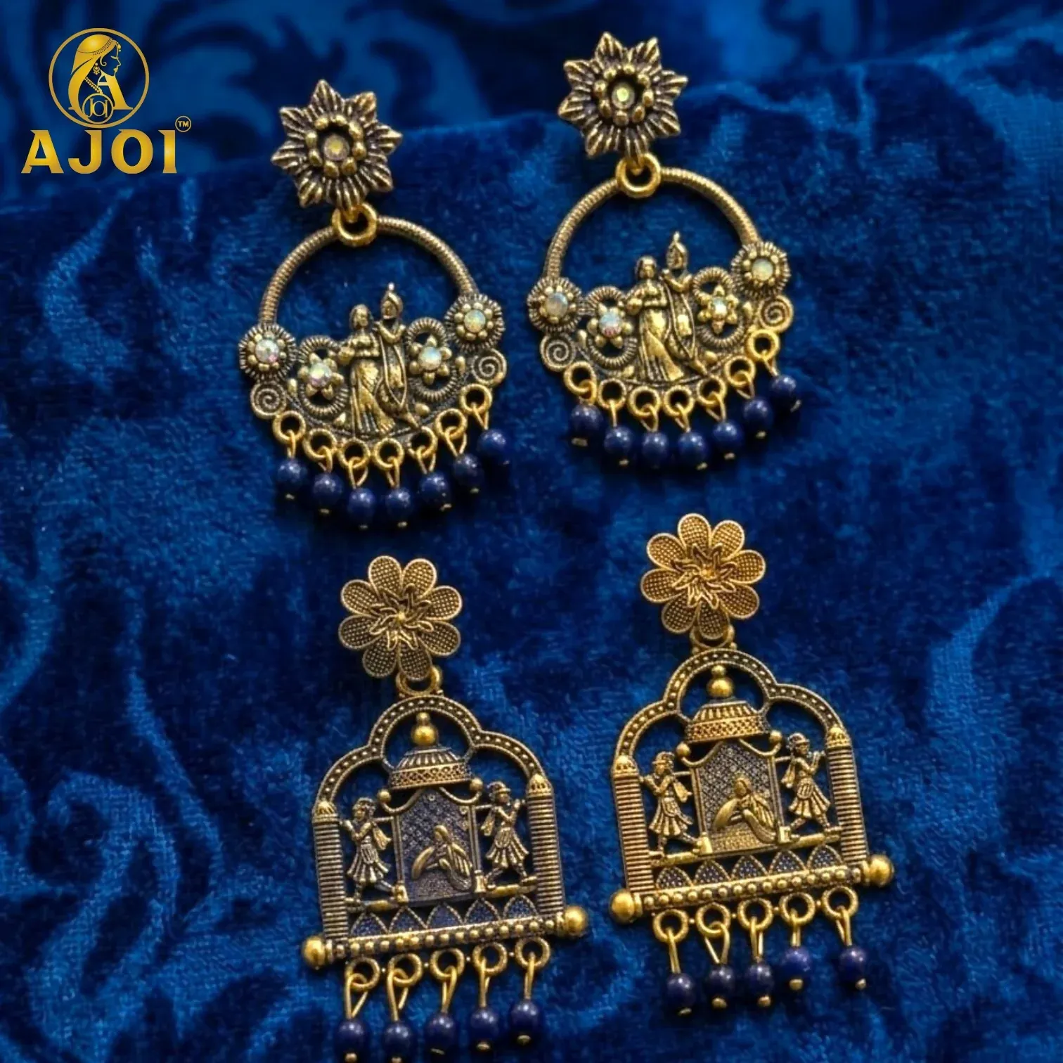 Traditional Radha Krishna Temple Earrings – Elegant Festive Jewelry - Detailed Feature View 2