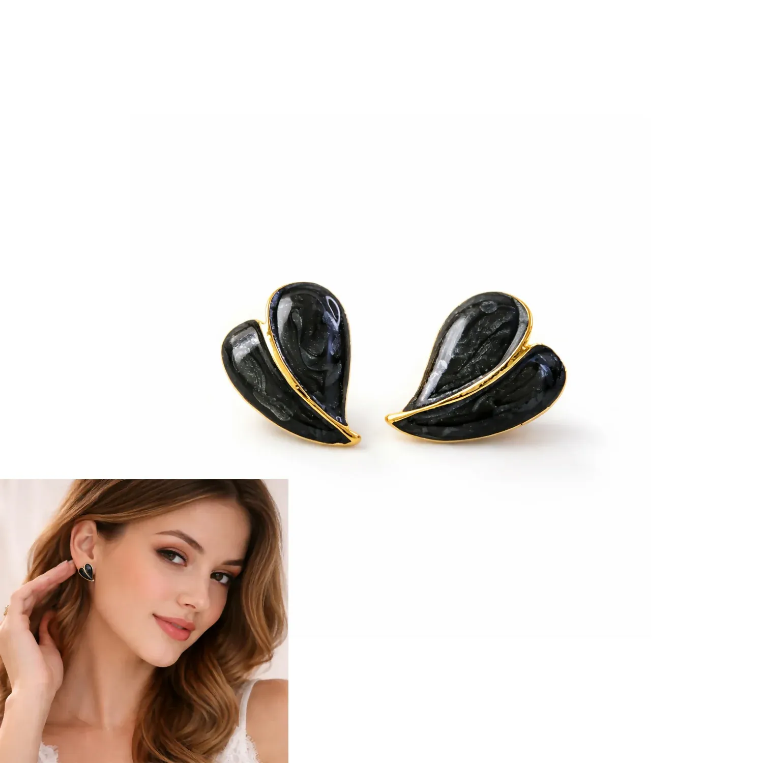 Stud Earrings – Elegant Leaf Design with Glossy Finish - Detailed Feature View 5
