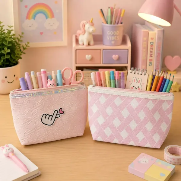 Multipurpose Makeup, Toiletry & Stationery Organizer Pouch with Zipper (Design may vary 1 PC)