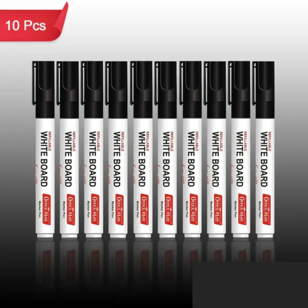 Whiteboard Marker Set – Refillable Bold Black Ink (10 Pcs)