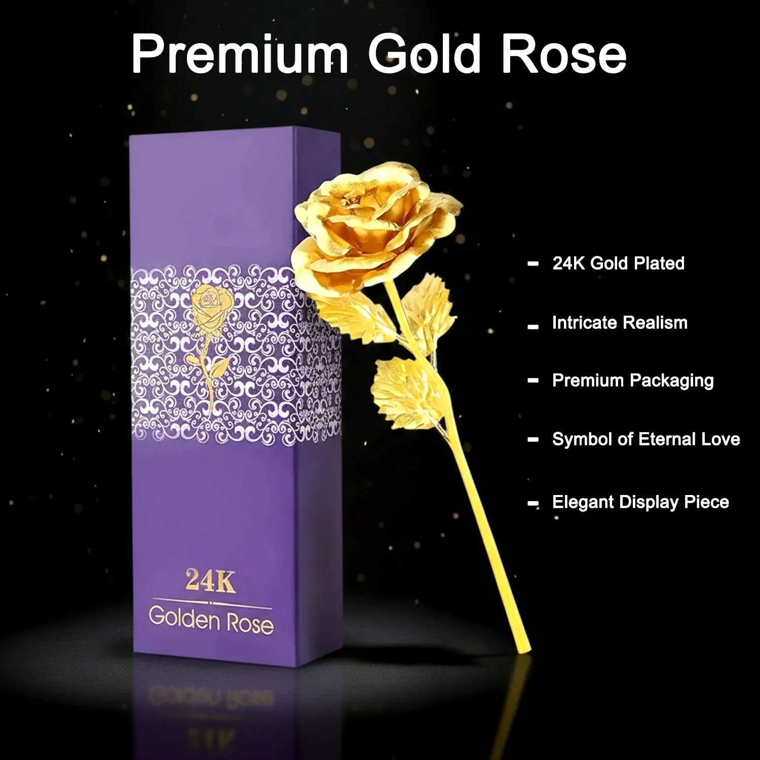 Gold Plated Artificial Rose – Eternal Love Decor Gift - Detailed Feature View 2