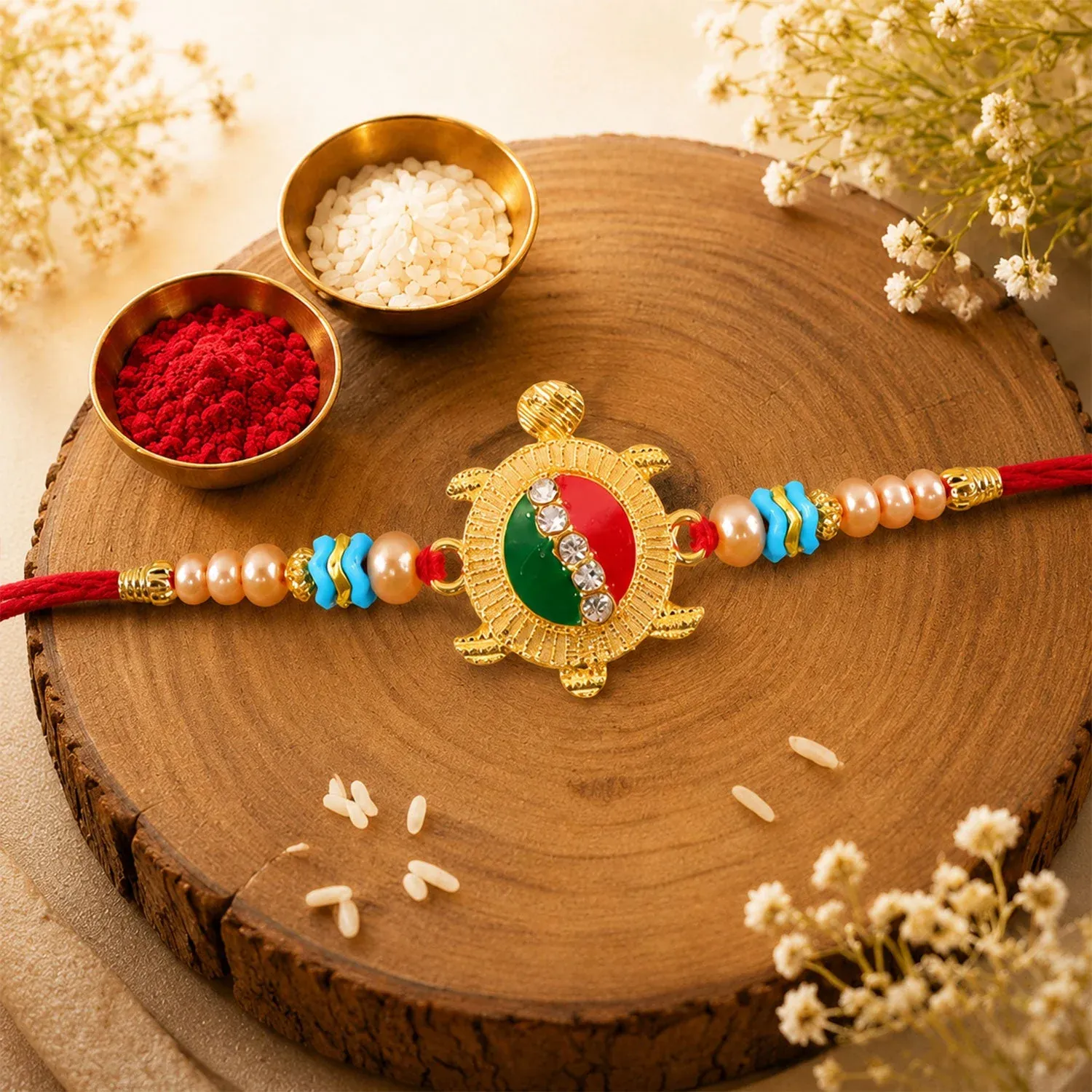 Premium Auspicious Tortoise Meenakari Stone-Studded Beaded Rakhi for Brother - Buy Online at Alikart