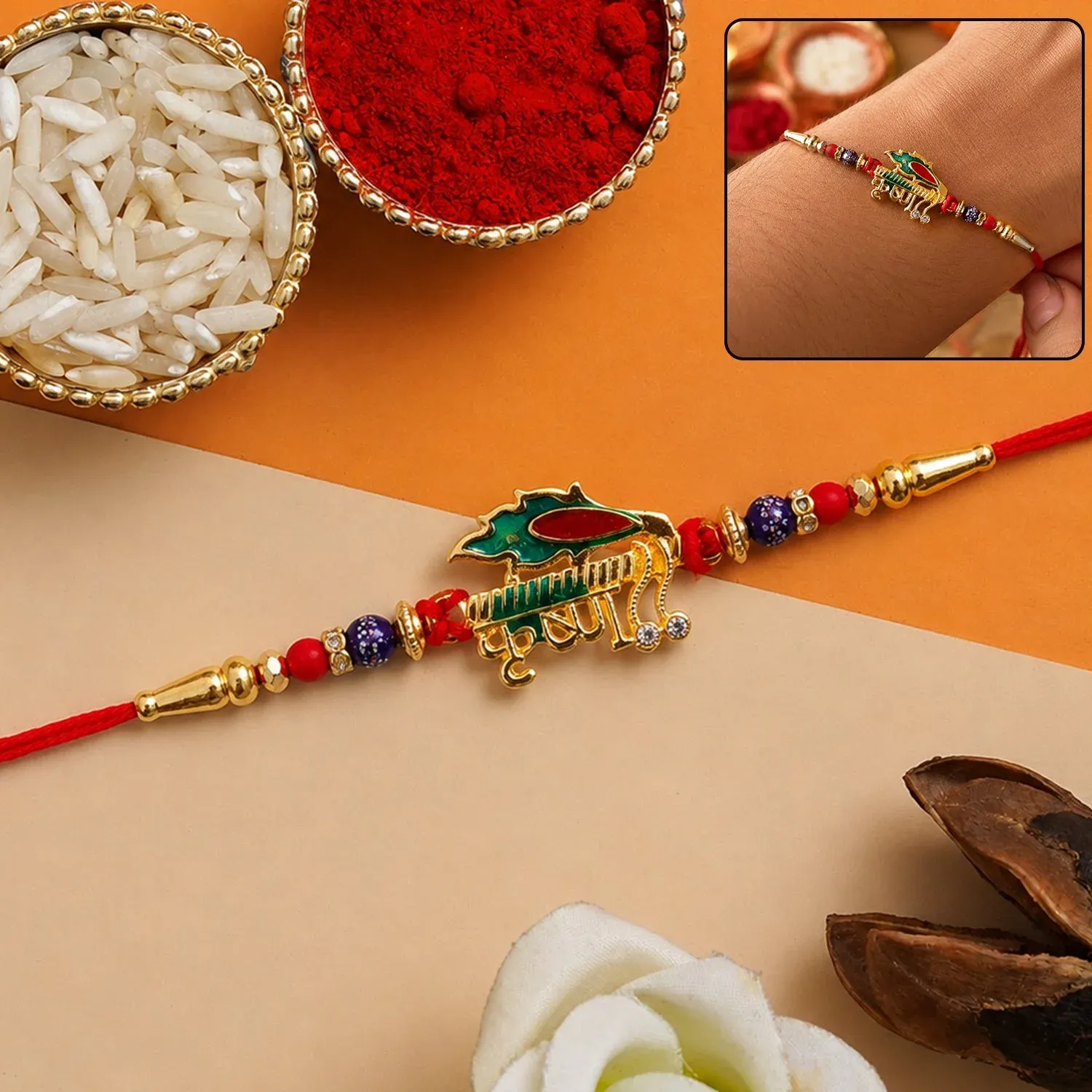 Premium Designer Rakhi for Brother – Stylish festive gift with red and blue beads - Buy Online at Alikart