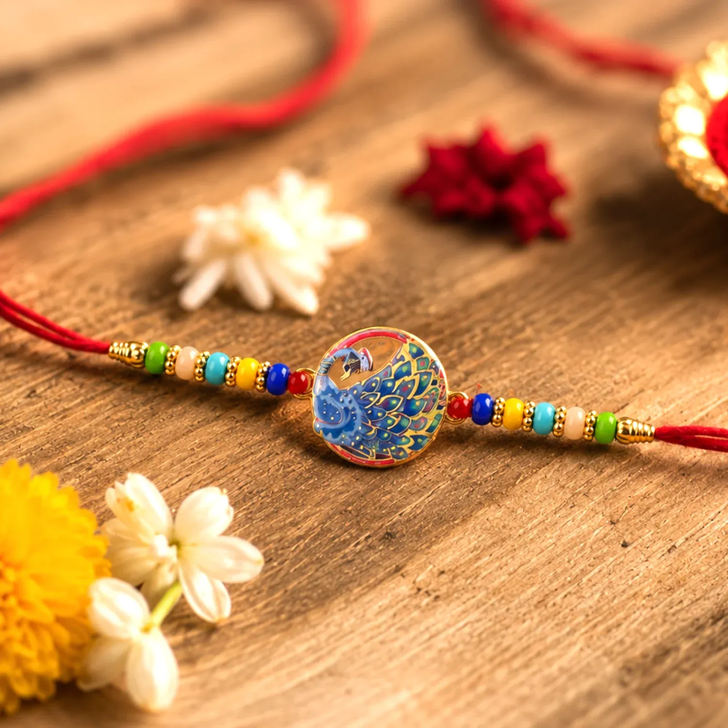 Premium Peacock Rakhi – Vibrant Multicolor Beads for Brother's Festive Looks - Buy Online at Alikart