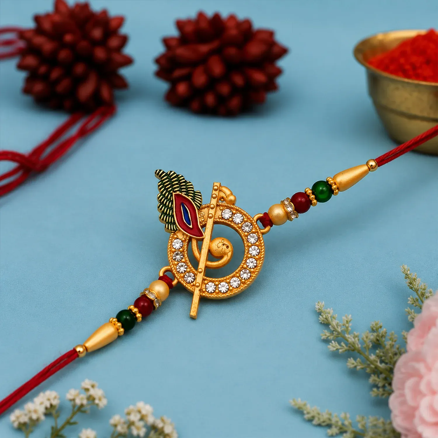 Premium Lord Krishna Motif Rakhi – Divine Blessings for Rakshabandhan - Buy Online at Alikart
