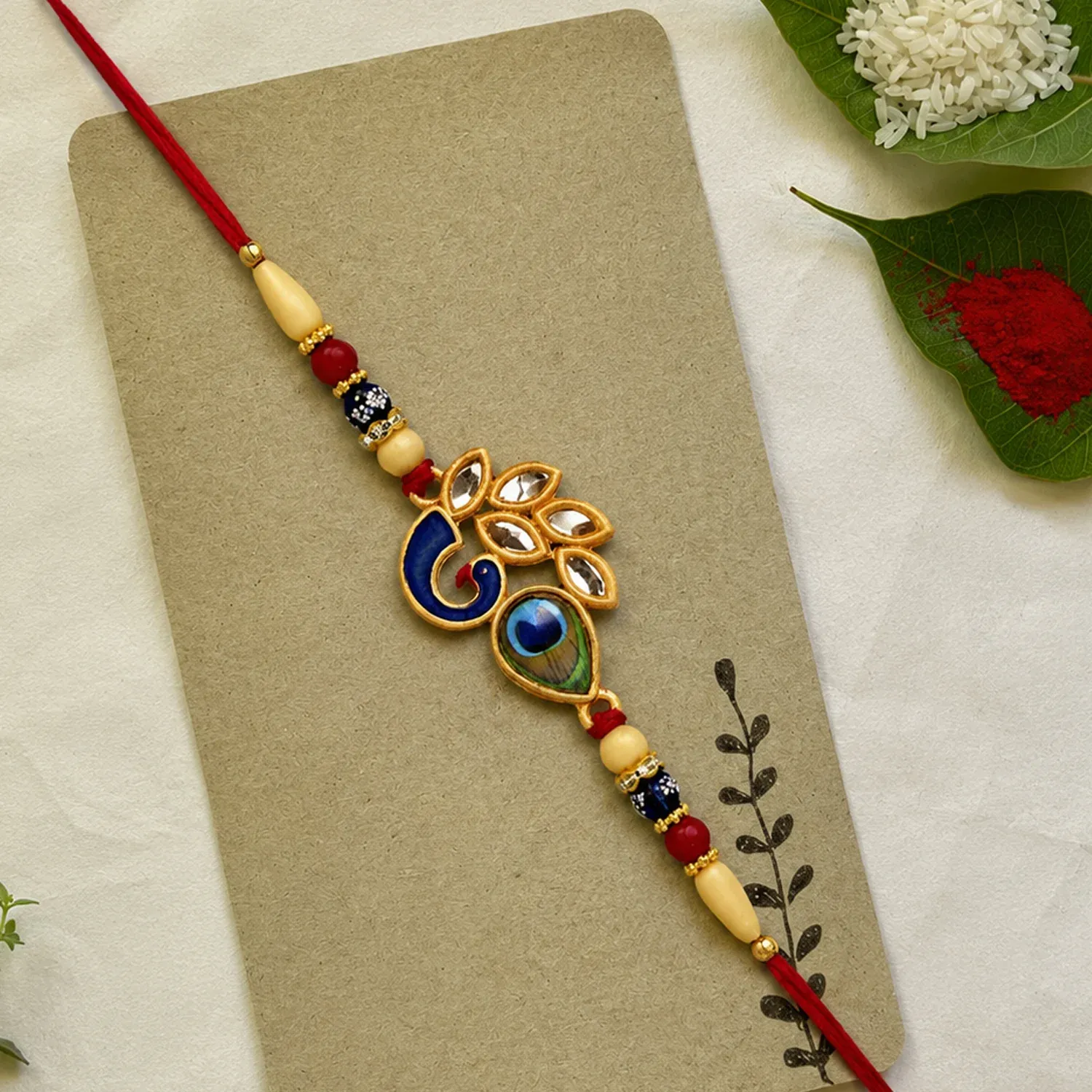 Premium Mor Pankh Rakhi – Vibrant Traditional Enamel for Sibling Bond - Buy Online at Alikart
