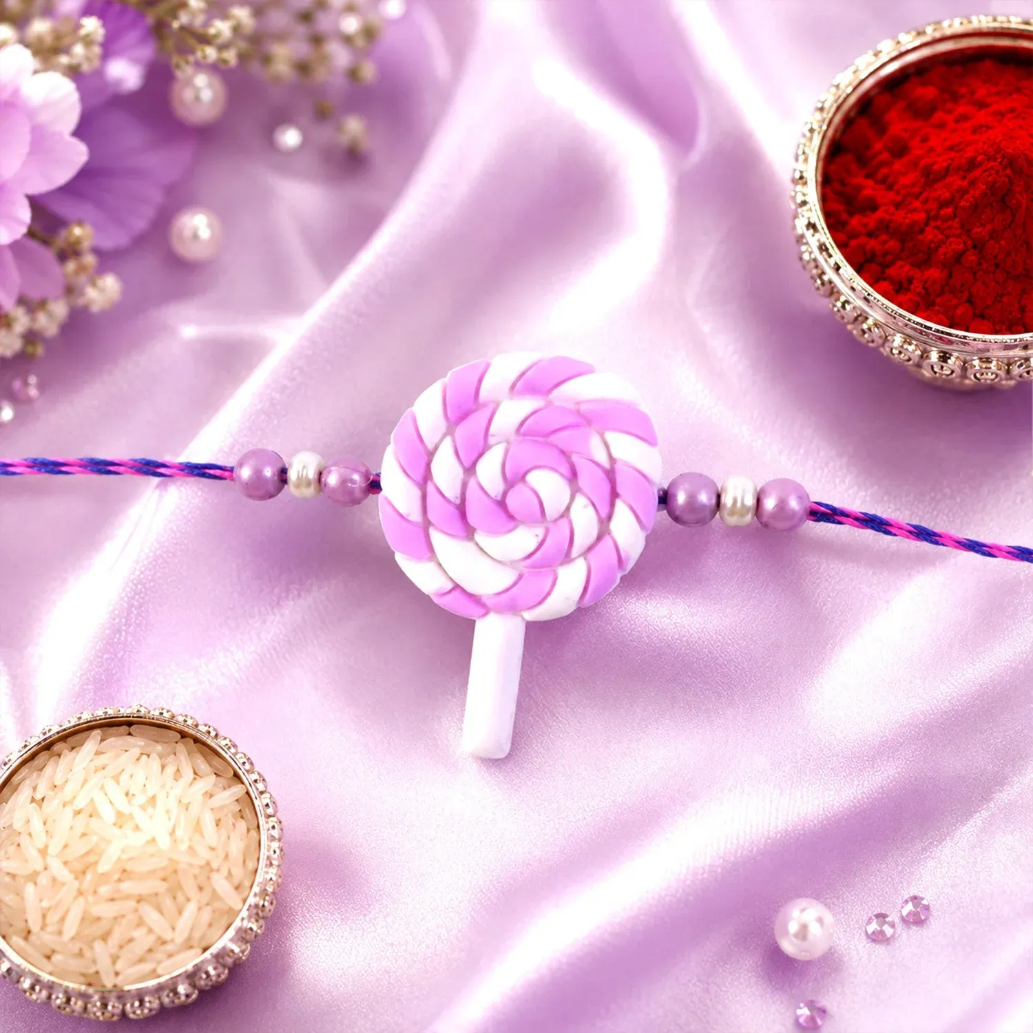 Premium Kids Rakhi for Brother – Swirl Lollipop Pearl Beaded Design - Buy Online at Alikart