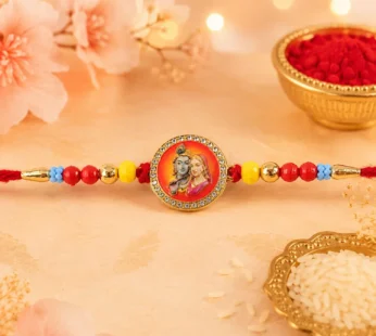Divine Radha Krishna Stone-Studded Beaded Rakhi for Brother