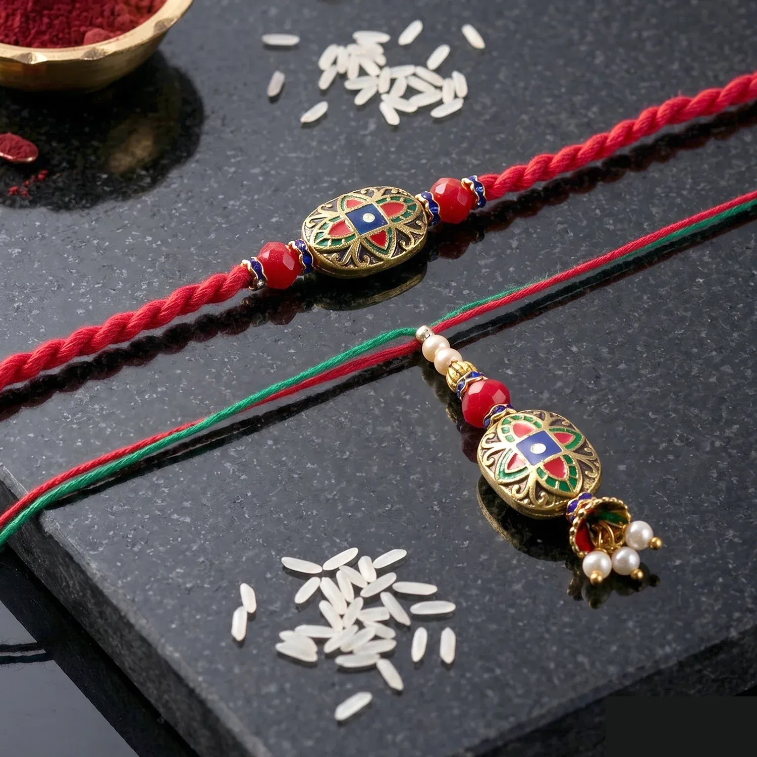 Premium Premium Colorful Meenakari Pearl Latkan Lumba Bhabhi Rakhi – Elegant & Traditional - Buy Online at Alikart