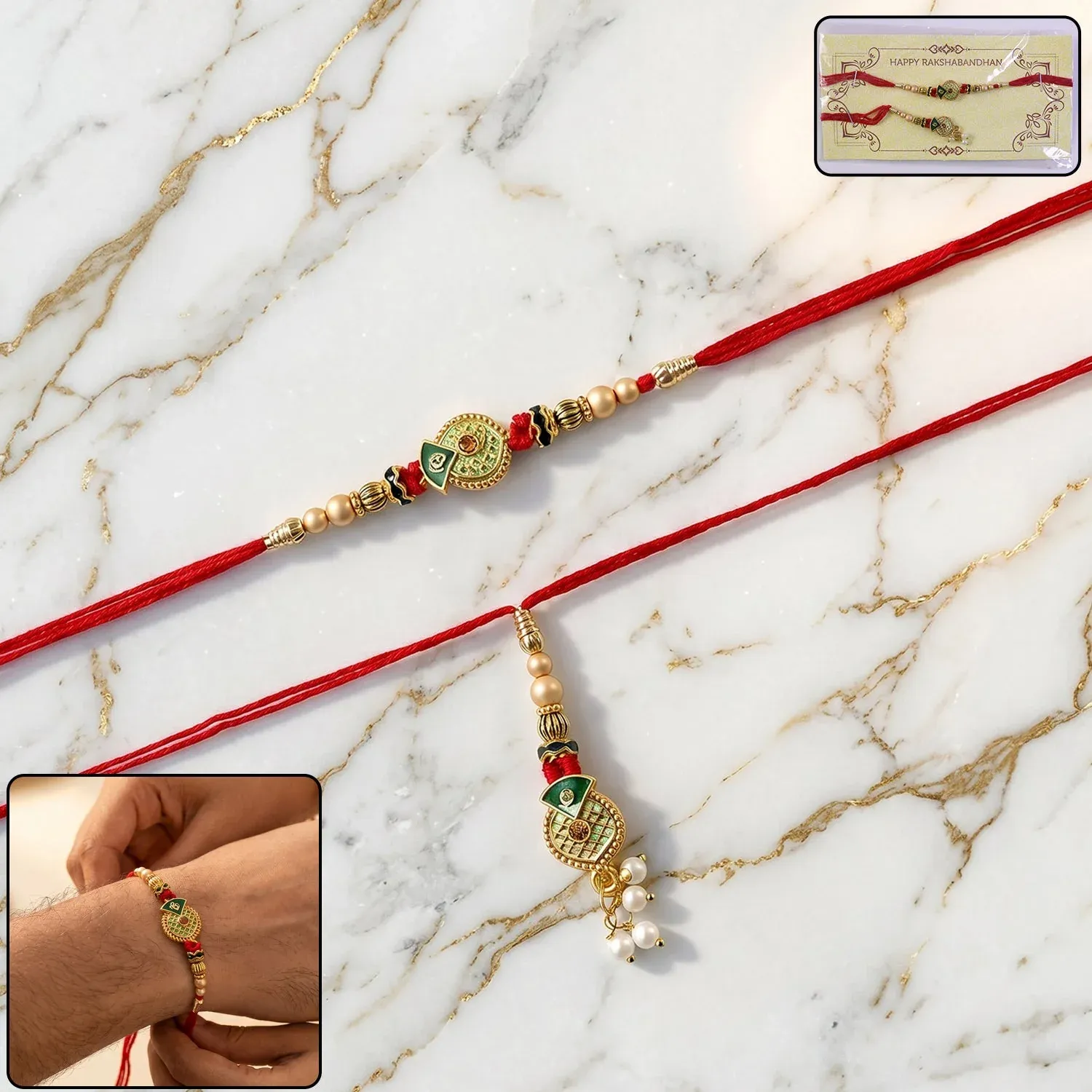 Premium Premium Floral Stone Bhabhi Lumba Rakhi – Elegant Handcrafted Pearl Latkan - Buy Online at Alikart