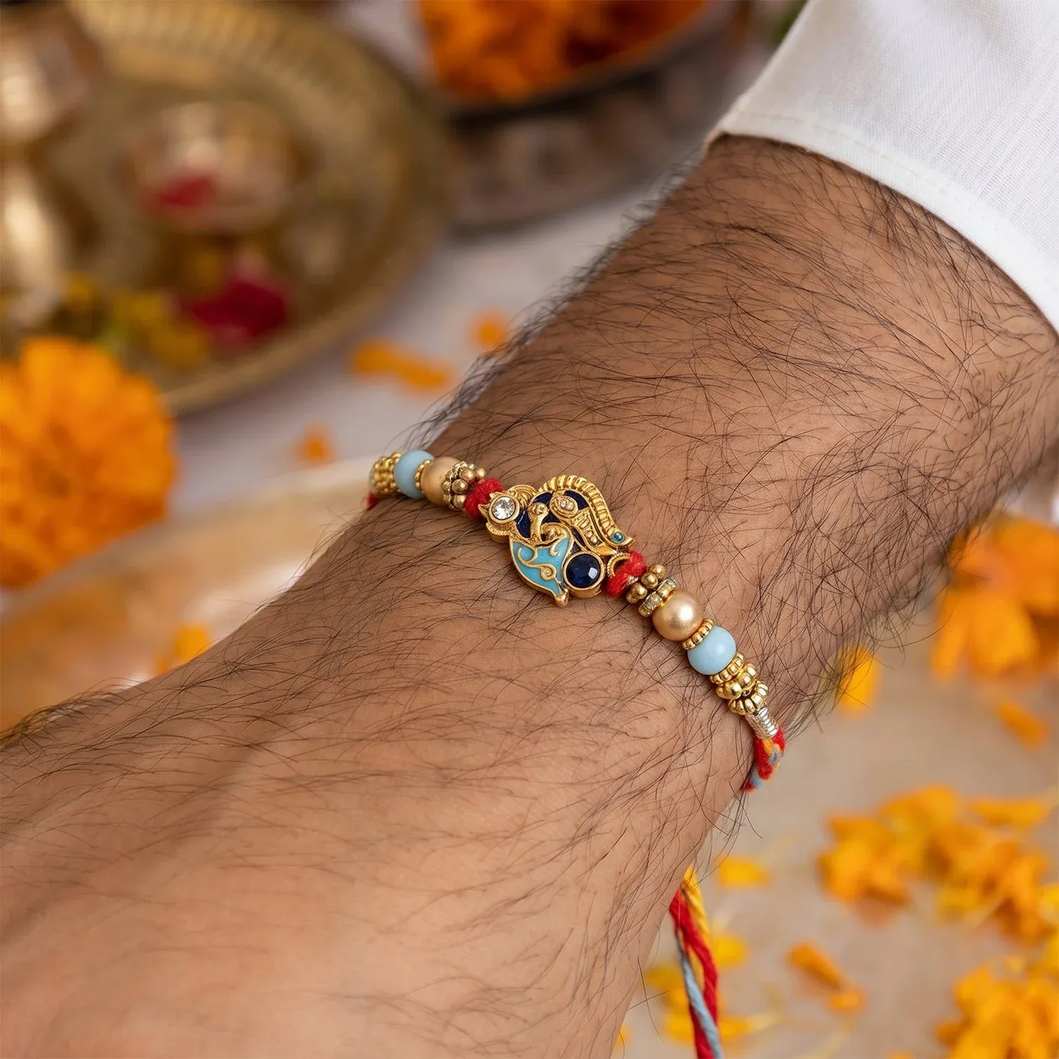 Premium Pearl Bead Bhabhi Lumba Rakhi – Elegant Gift for Raksha Bandhan - Detailed Feature View 2