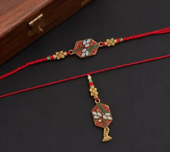 Premium Meenakari Pot Bhabhi Lumba Rakhi – Elegant Gold Latkan for Rakshabandhan