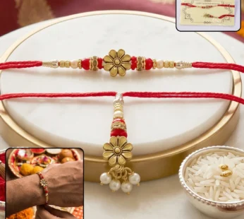 Premium bhabhi Lumba Rakhi – Traditional with Pearl Beads and Elegant Design