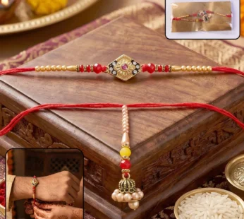 Diamond Shape Stone Rakhi – Elegantly crafted with Pearl Jhumka