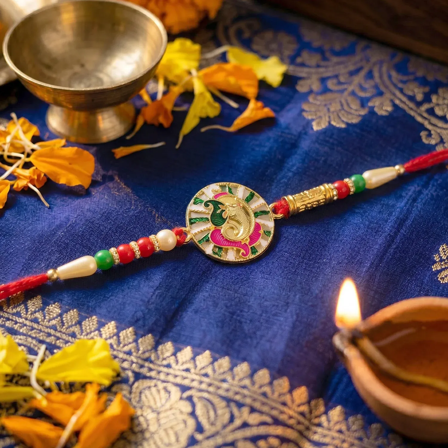 Rakhi – Traditional Thread with Colorful Beads & Ganesh Motif - Detailed Feature View 1