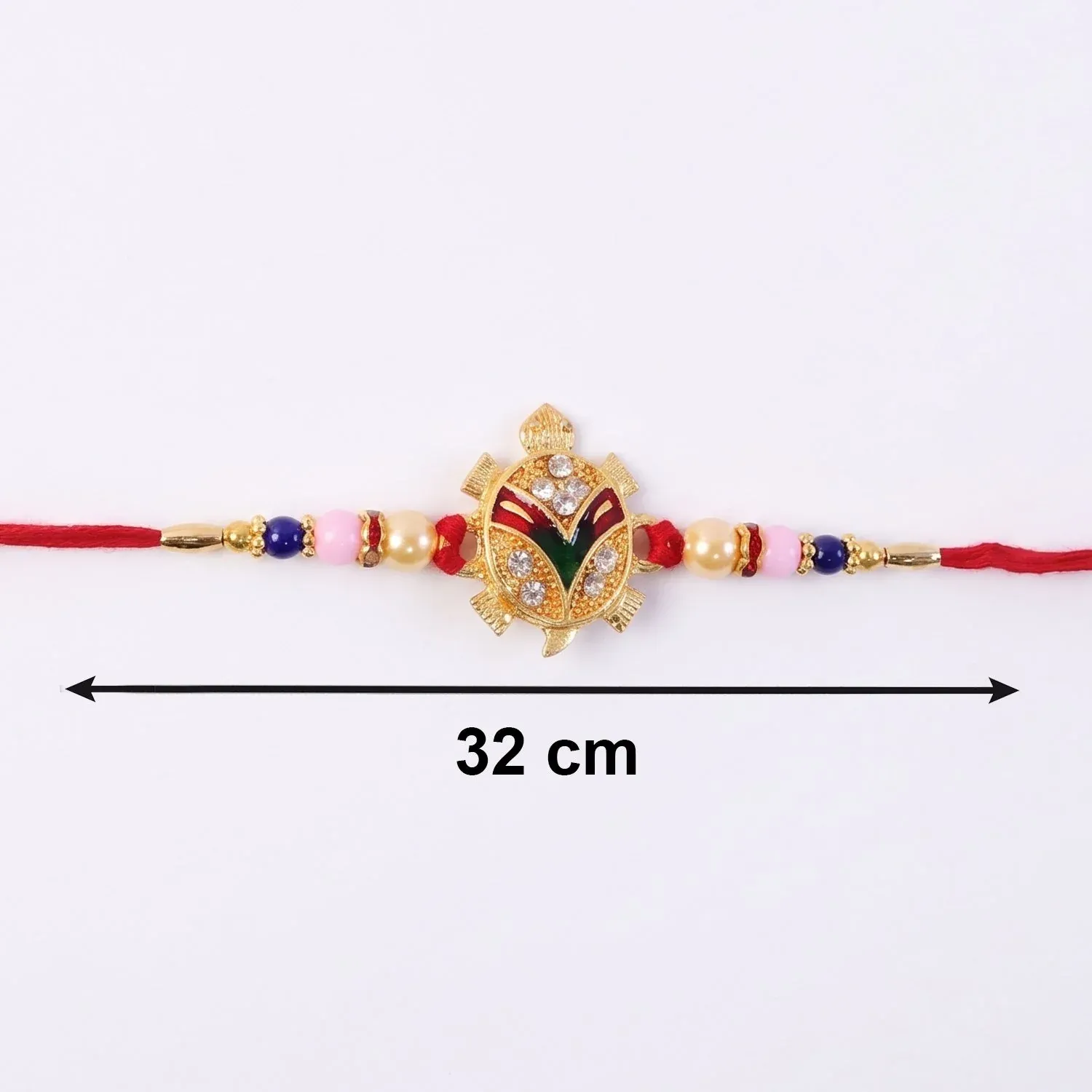 Golden Turtle Rakhi – Elegant Pearl Beads & Soft Thread for Raksha Bandhan - Detailed Feature View 5