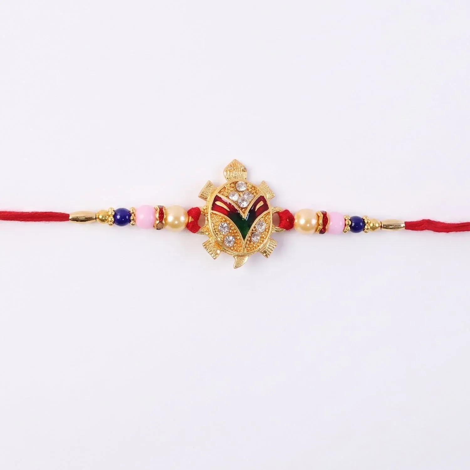 Golden Turtle Rakhi – Elegant Pearl Beads & Soft Thread for Raksha Bandhan - Detailed Feature View 4