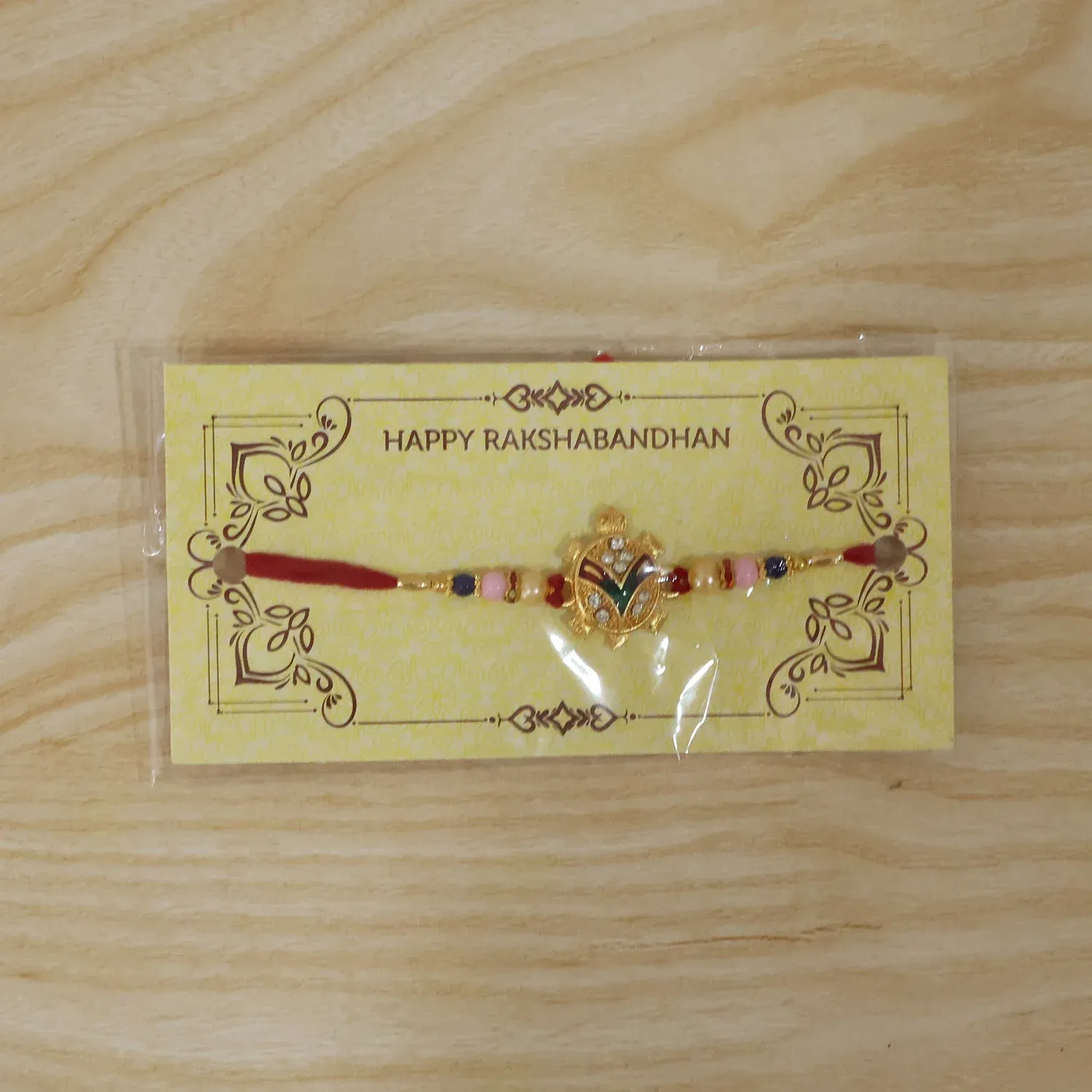 Golden Turtle Rakhi – Elegant Pearl Beads & Soft Thread for Raksha Bandhan - Detailed Feature View 6