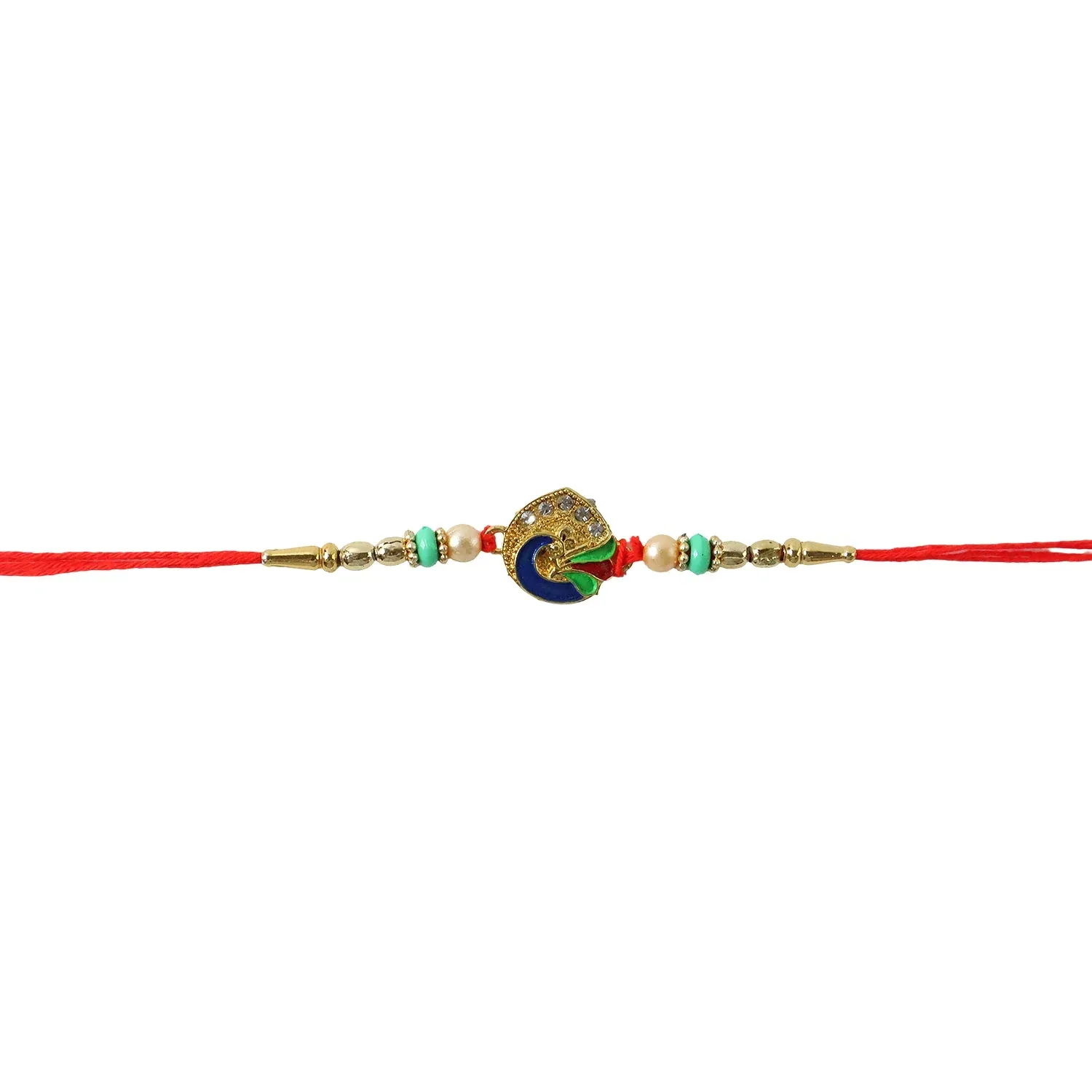Peacock Designer Rakhi – Pearl Beads & Traditional Charm - Detailed Feature View 4