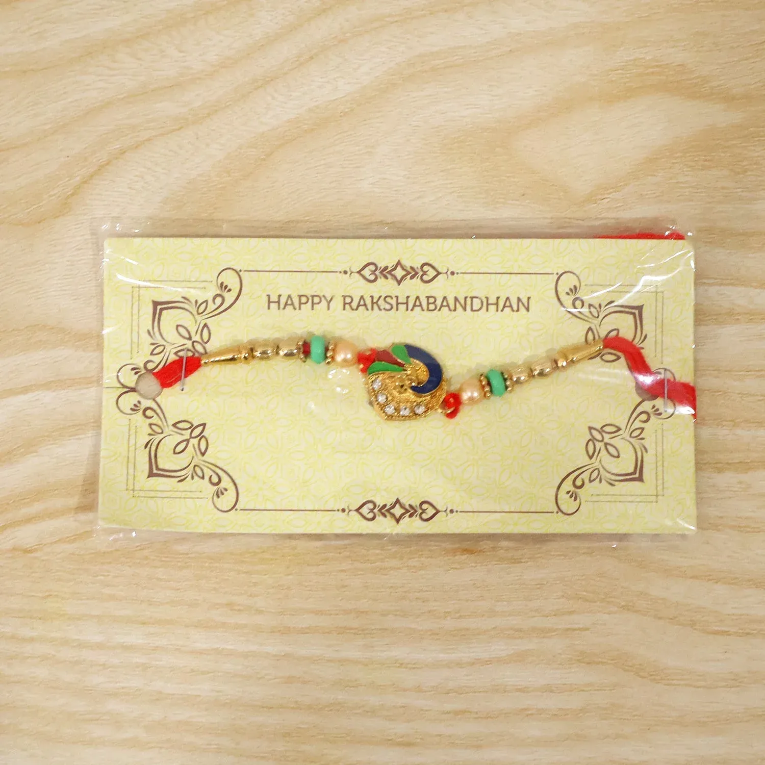 Peacock Designer Rakhi – Pearl Beads & Traditional Charm - Detailed Feature View 6