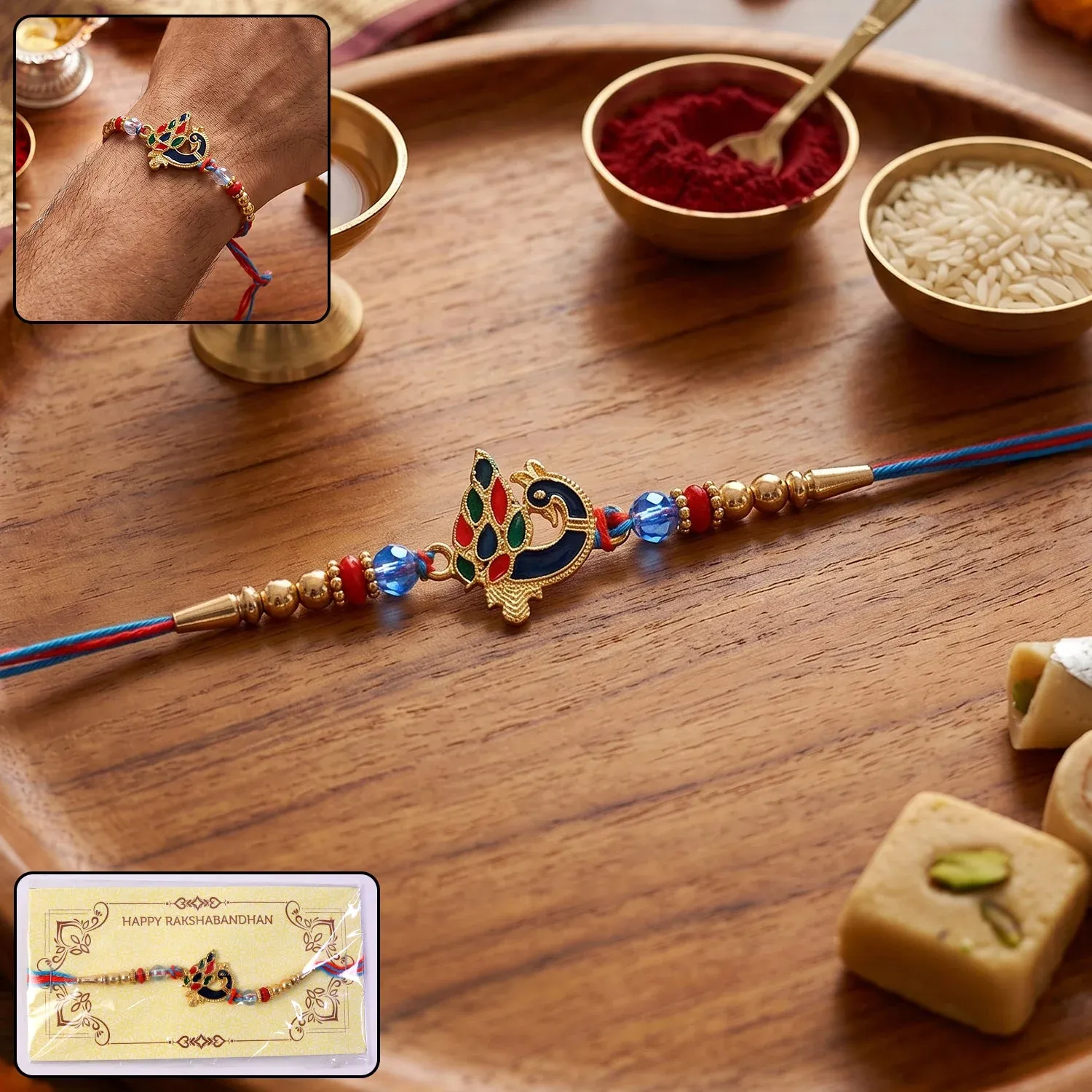 Premium Peacock Beads Rakhi – Elegant Traditional Brother Gift - Buy Online at Alikart