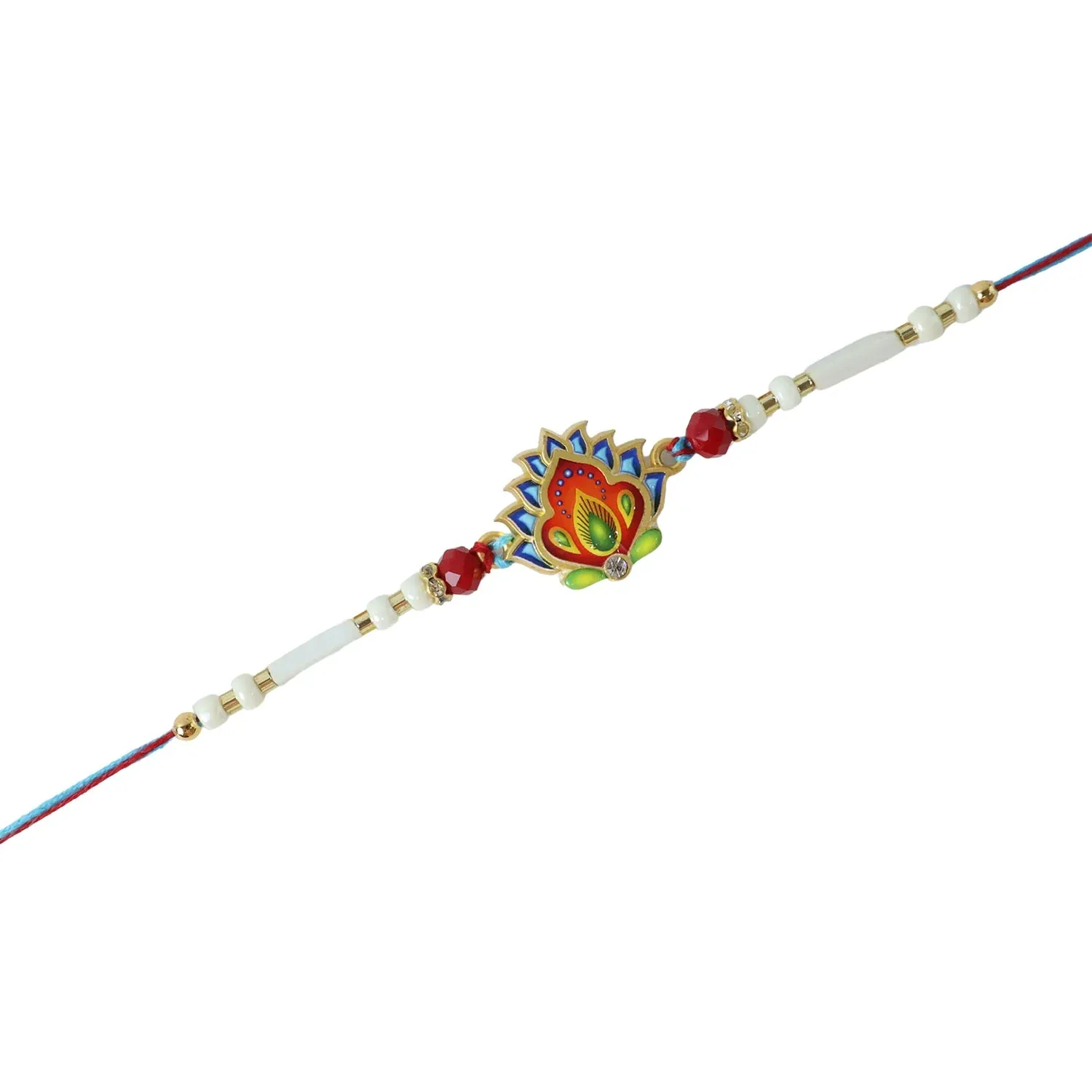 Peacock Feather Rakhi – Festive Beads & Elegant Design - Detailed Feature View 4