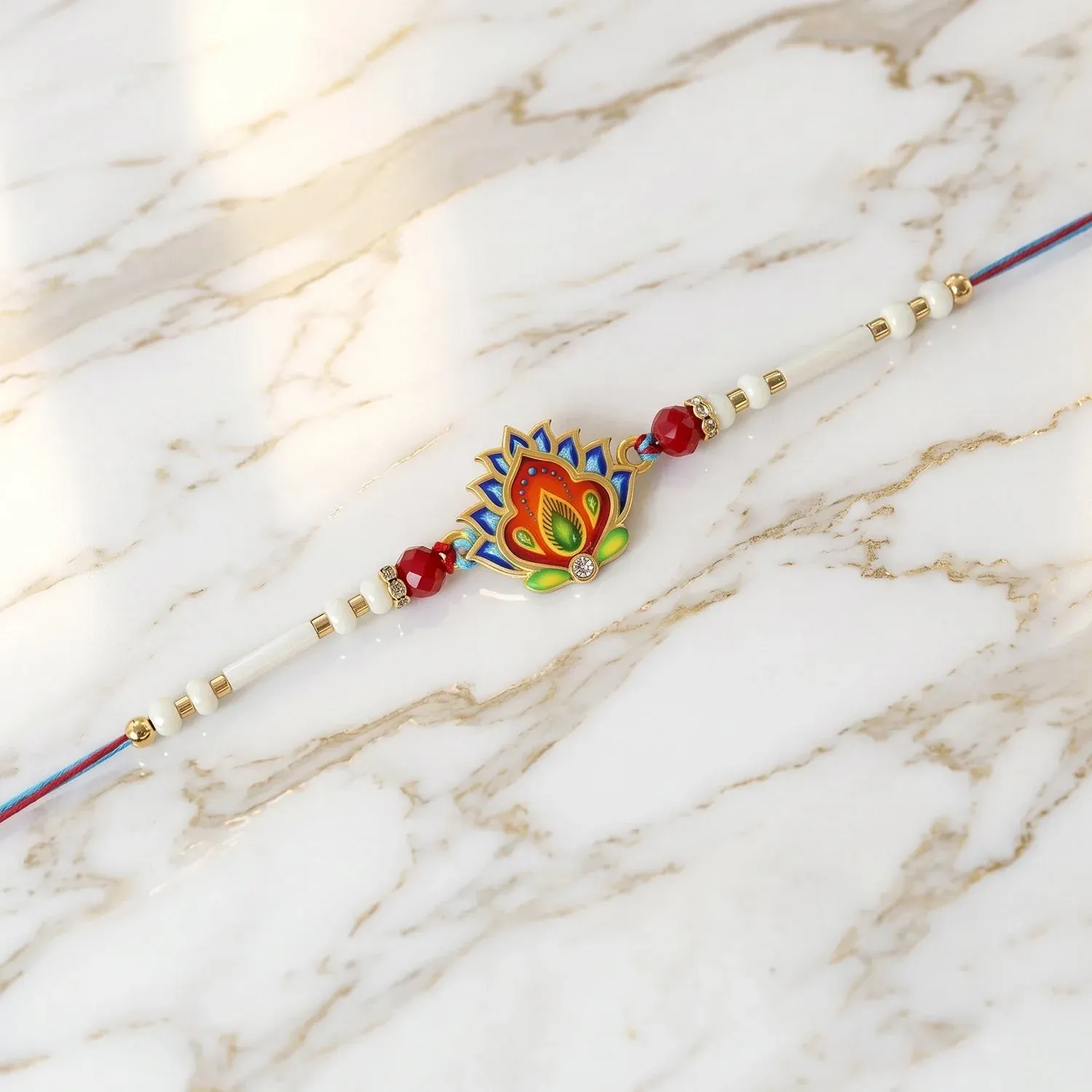Peacock Feather Rakhi – Festive Beads & Elegant Design - Detailed Feature View 3