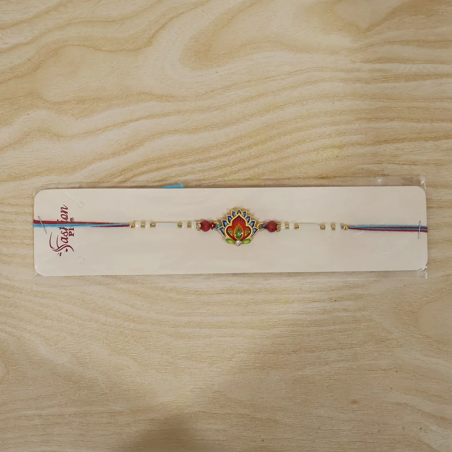 Peacock Feather Rakhi – Festive Beads & Elegant Design - Detailed Feature View 7