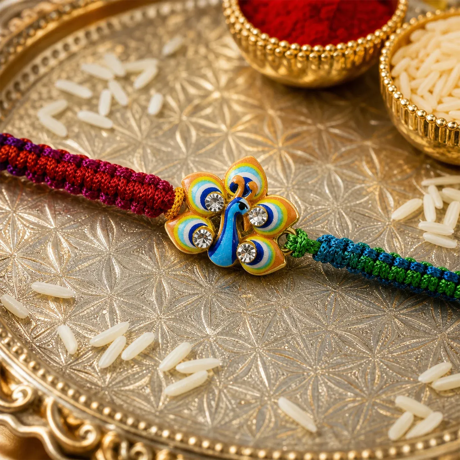 Peacock Design Rakhi – Elegant & Lightweight for Brothers - Detailed Feature View 3
