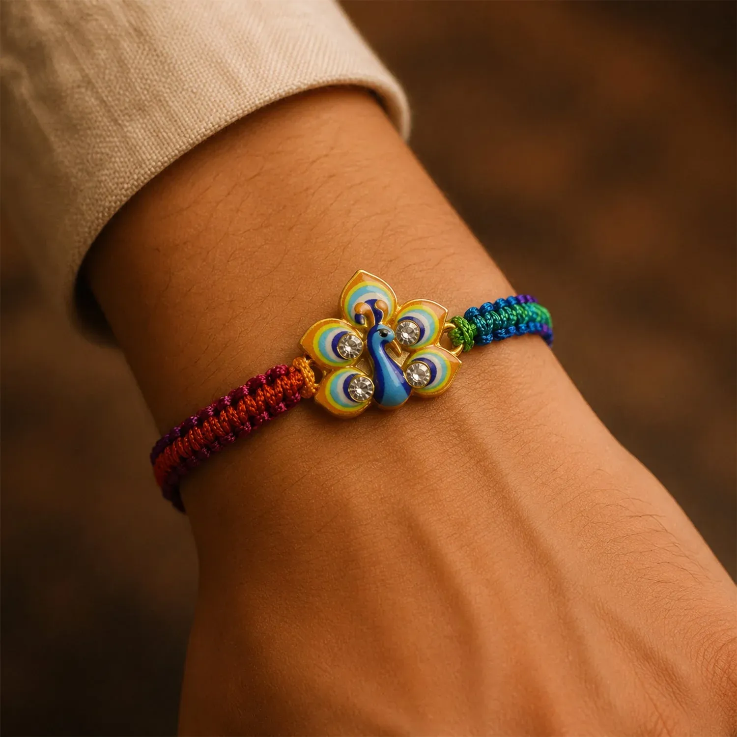 Peacock Design Rakhi – Elegant & Lightweight for Brothers - Detailed Feature View 1