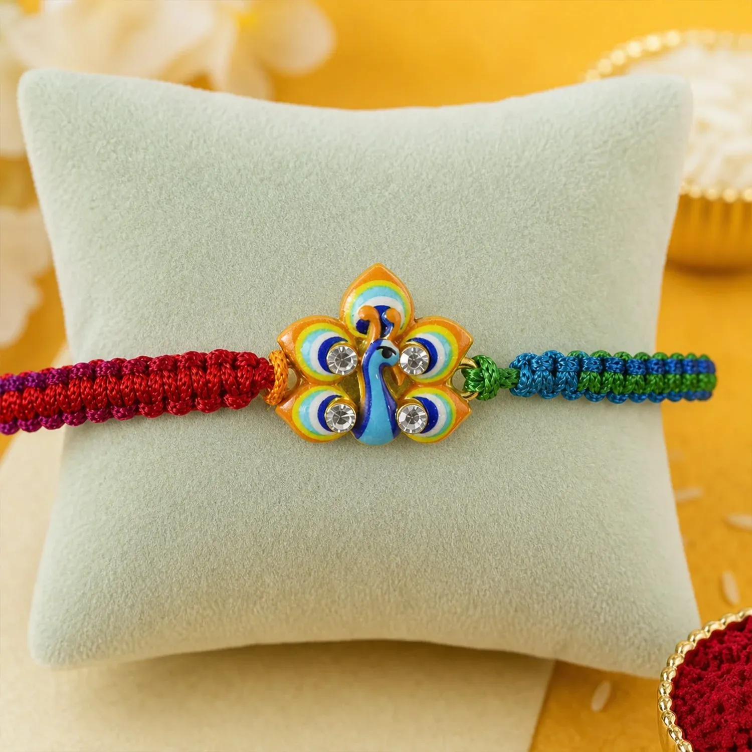 Peacock Design Rakhi – Elegant & Lightweight for Brothers - Detailed Feature View 2
