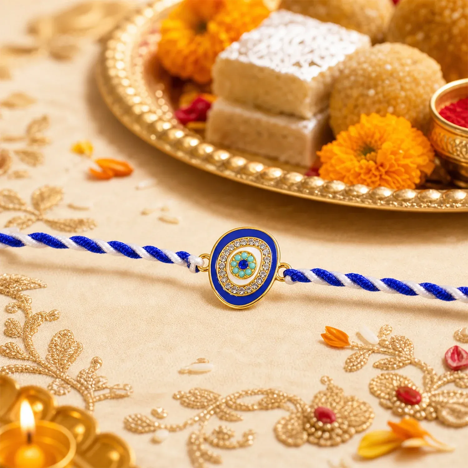 Blue Round Stone Rakhi – Stylish & Traditional Gifting - Detailed Feature View 3