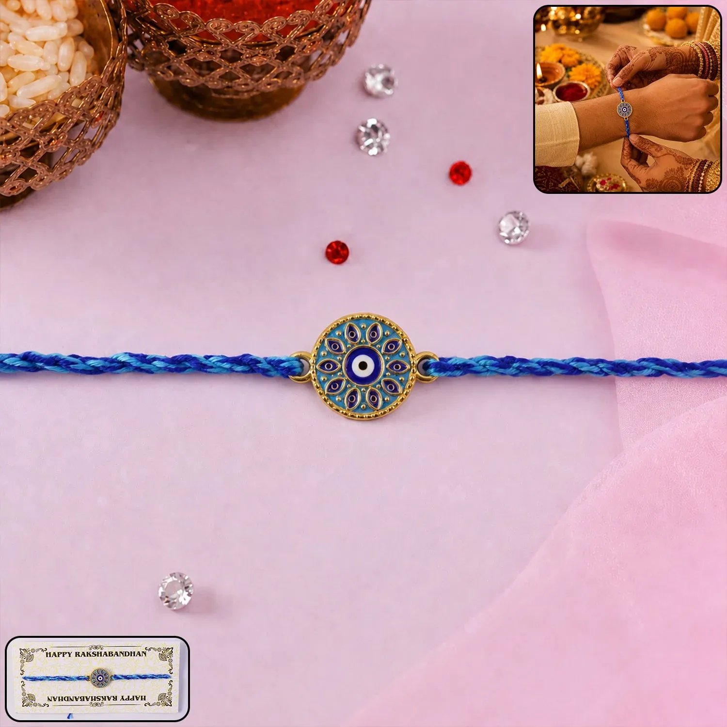 Premium Rakshabandhan Blue Evil Eye Rakhi – Stylish & Protective Design - Buy Online at Alikart