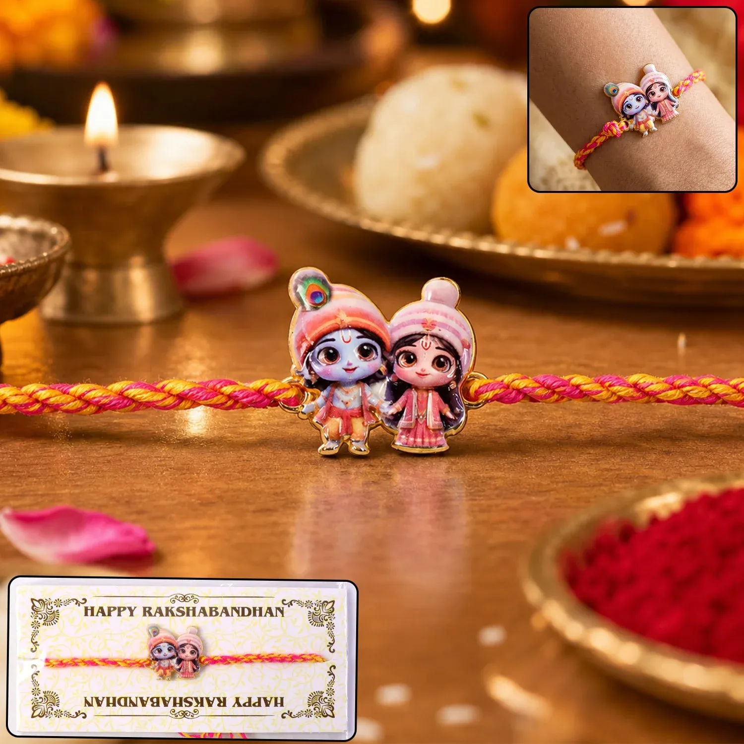 Premium Radha Krishna Rakhi – Elegant & Traditional Design for Brothers - Buy Online at Alikart