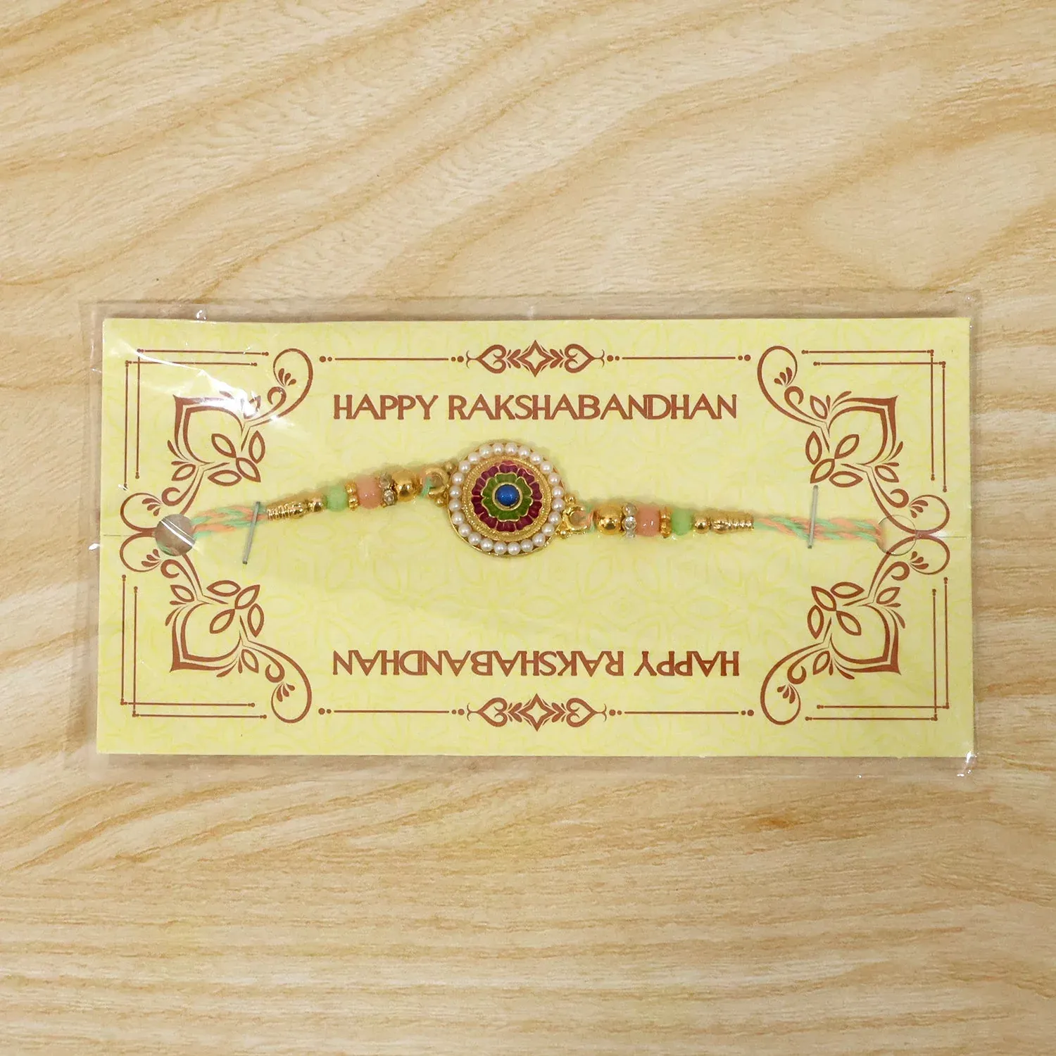 Pearl Rakhi – Elegant Beaded Floral Design for Brothers - Detailed Feature View 5