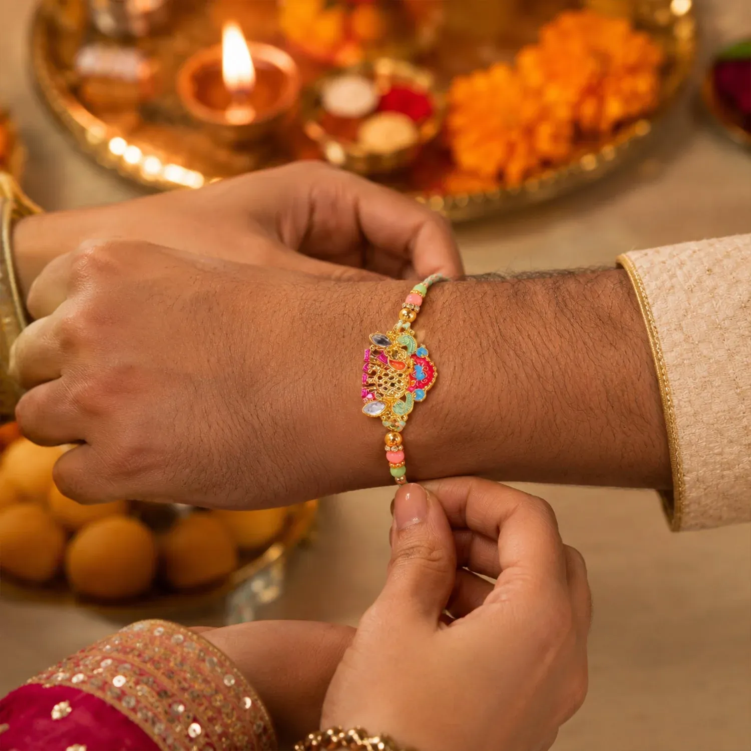 Rakhi – Colorful Elephant Beaded Rakhi for Rakshabandhan - Detailed Feature View 1