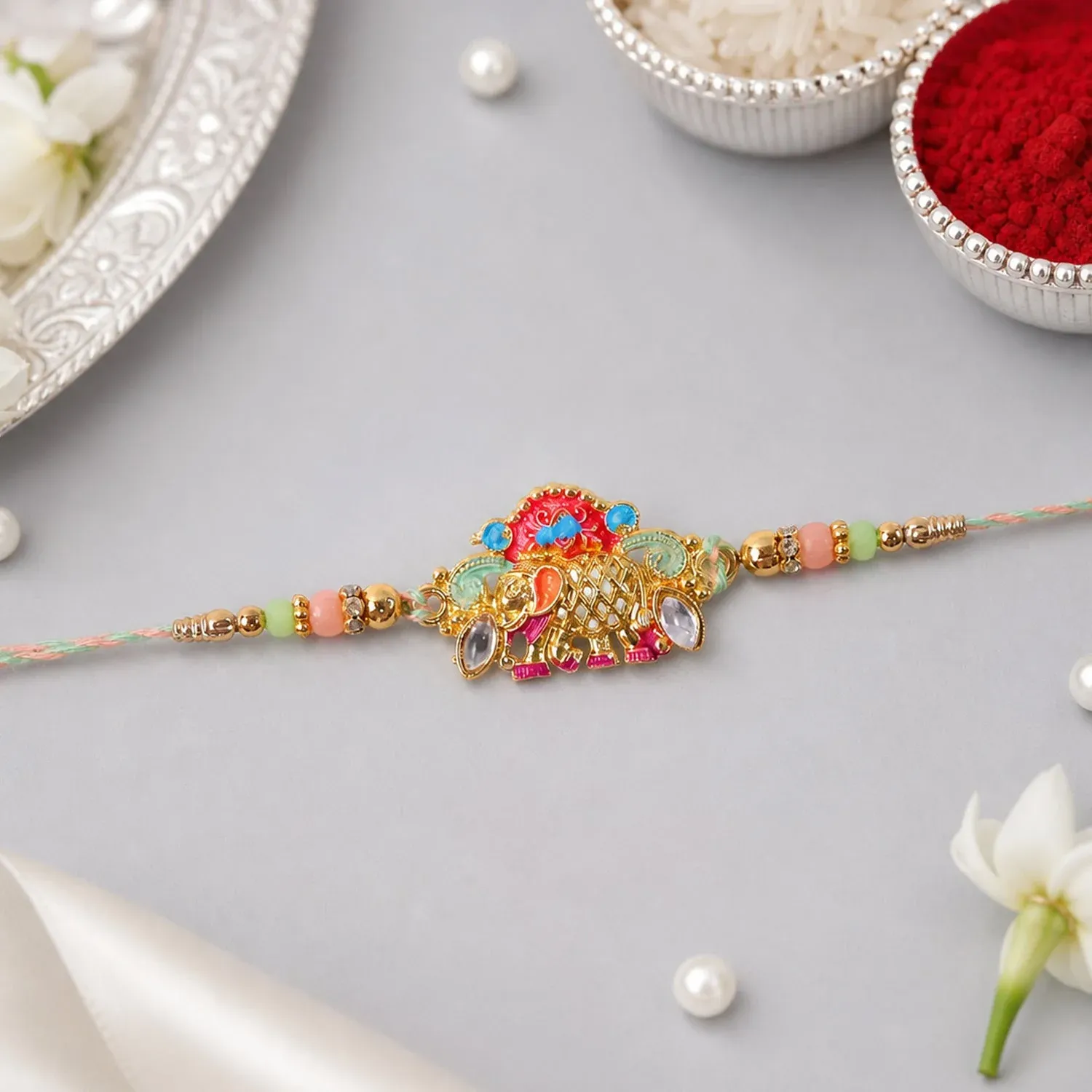 Rakhi – Colorful Elephant Beaded Rakhi for Rakshabandhan - Detailed Feature View 3