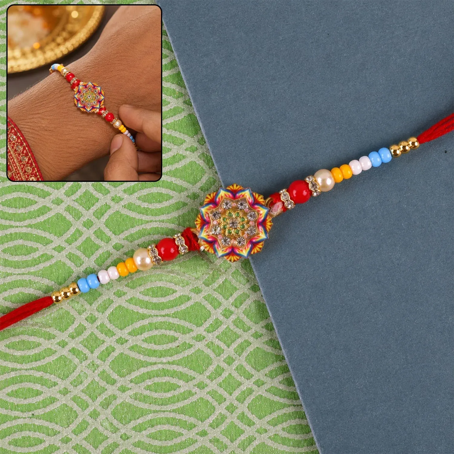 Premium Rangoli Mandala Rakhi – Elegant Pearl Bead Design for Brothers - Buy Online at Alikart