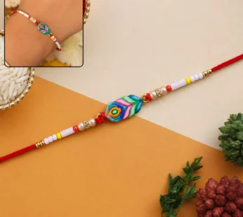 Rakhi – Colorful Beaded Rakhi with Peacock Charm for Brother