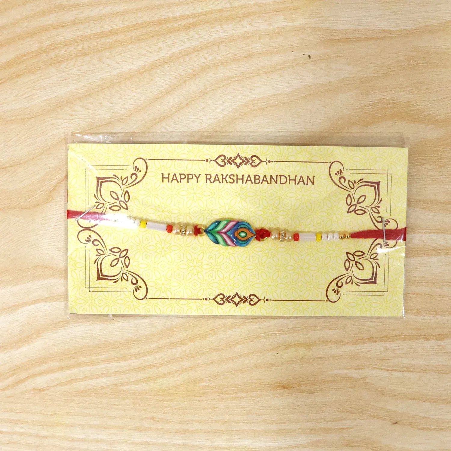 Rakhi – Colorful Beaded Rakhi with Peacock Charm for Brother - Detailed Feature View 5