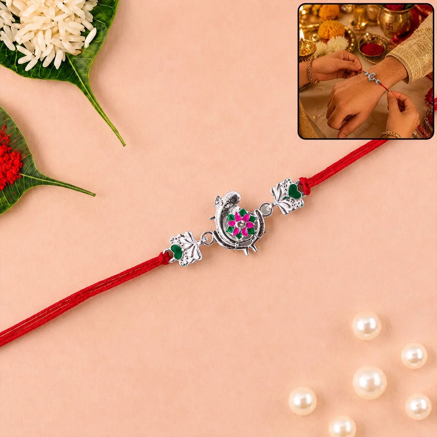 Premium Rakshabandhan Silver Peacock Heart Rakhi – Unique Traditional Design - Buy Online at Alikart