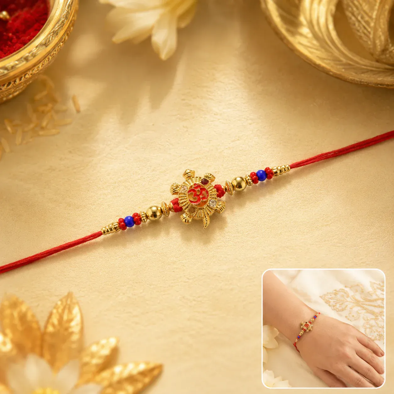 Premium Rakhi – Gold Tortoise Om Meena Beaded Charm for Raksha Bandhan - Buy Online at Alikart