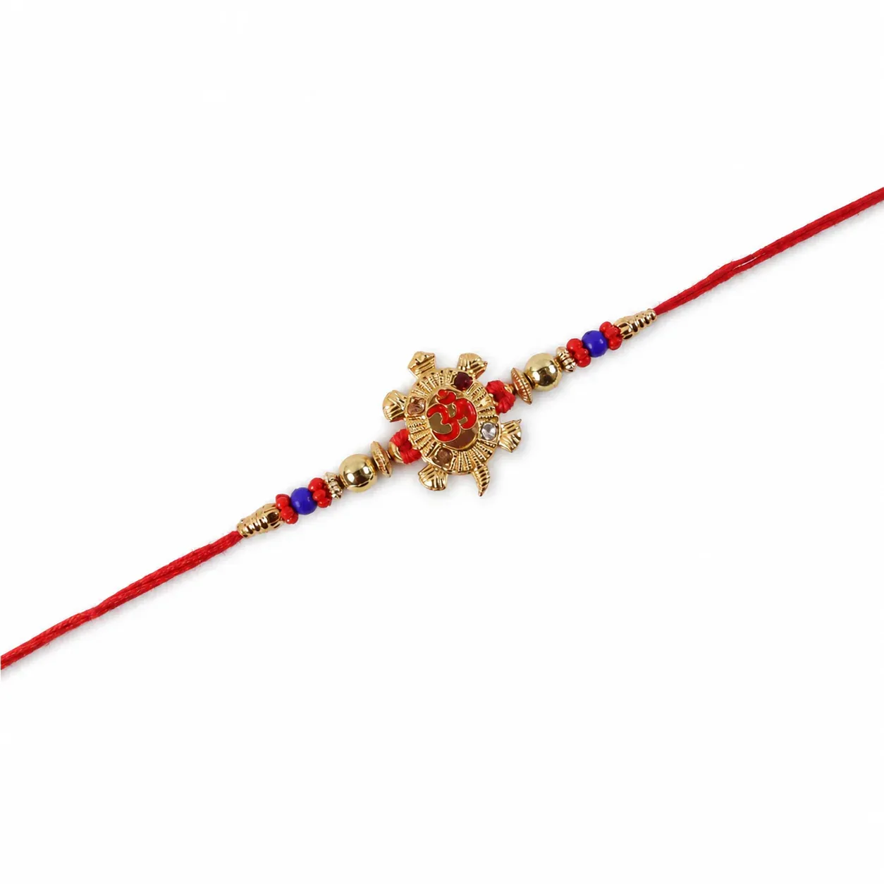 Rakhi – Gold Tortoise Om Meena Beaded Charm for Raksha Bandhan - Detailed Feature View 4