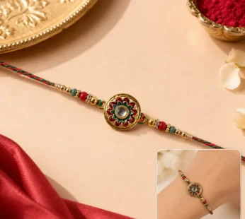 Rakhi – Stylish Golden Floral Design with Beads for Brothers