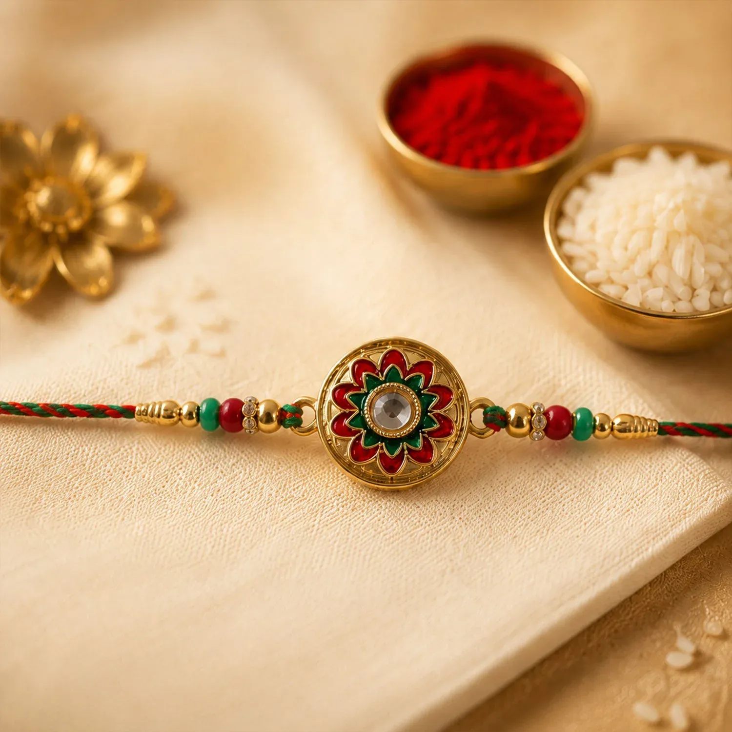 Premium Round Meenakari Kundan Rakhi – Elegant Traditional Design for Rakshabandhan - Buy Online at Alikart