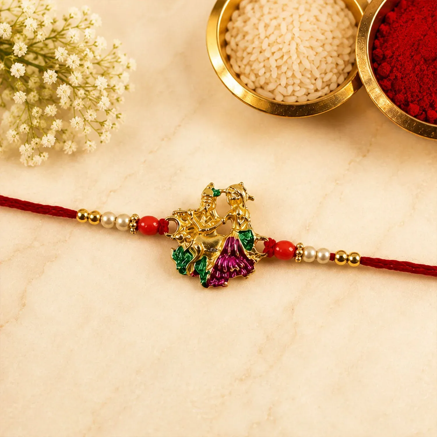 Premium Colorful Meenakari Radhe Krishna Rakhi – Elegant Traditional Design - Buy Online at Alikart